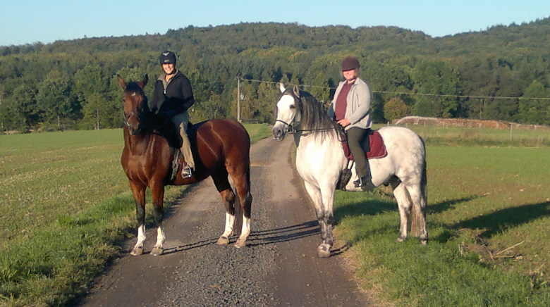 Desty und Ellen Andrea und Duende beim Herbstausritt vor dem Christinenhof 18.10.2011
